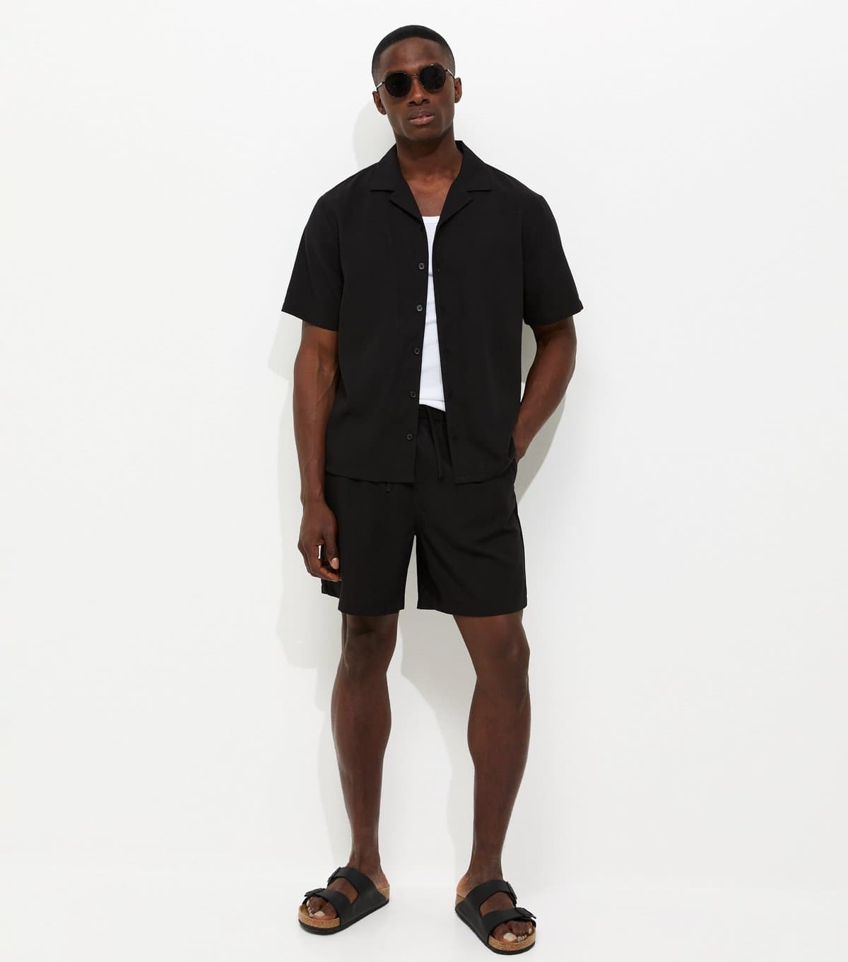 New Look Men's Black Regular Linen Look Pull On Shorts New Look