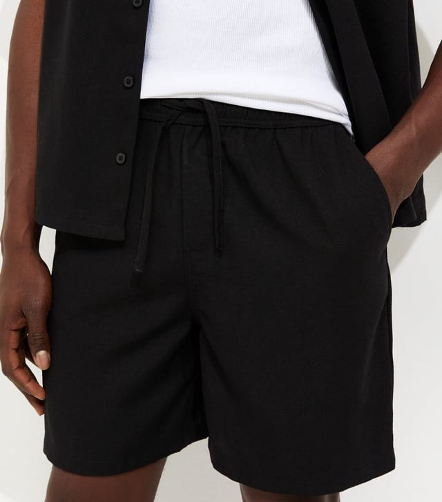 New Look Men's Black Regular Linen Look Pull On Shorts New Look - 3