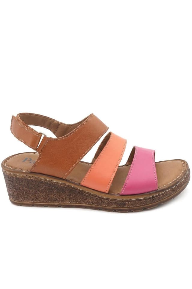 Pavers Pavers Women's Cushioned Leather Wedge Heel Sandals in Tan - 2