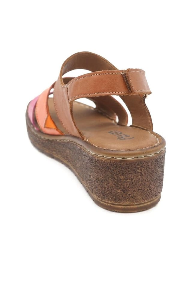 Pavers Pavers Women's Cushioned Leather Wedge Heel Sandals in Tan - 3