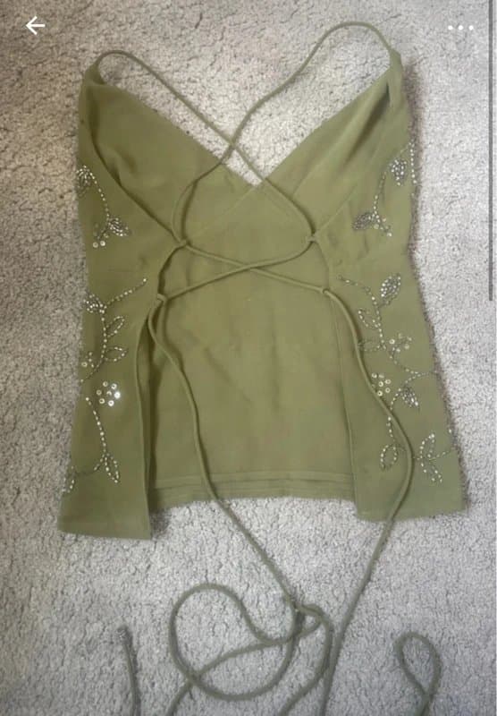 Bershka green and silver embroidered going out top bershka