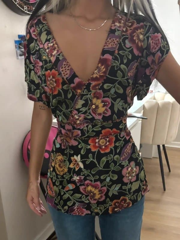 New Look Old label y2k new look sequin beaded floral tie top