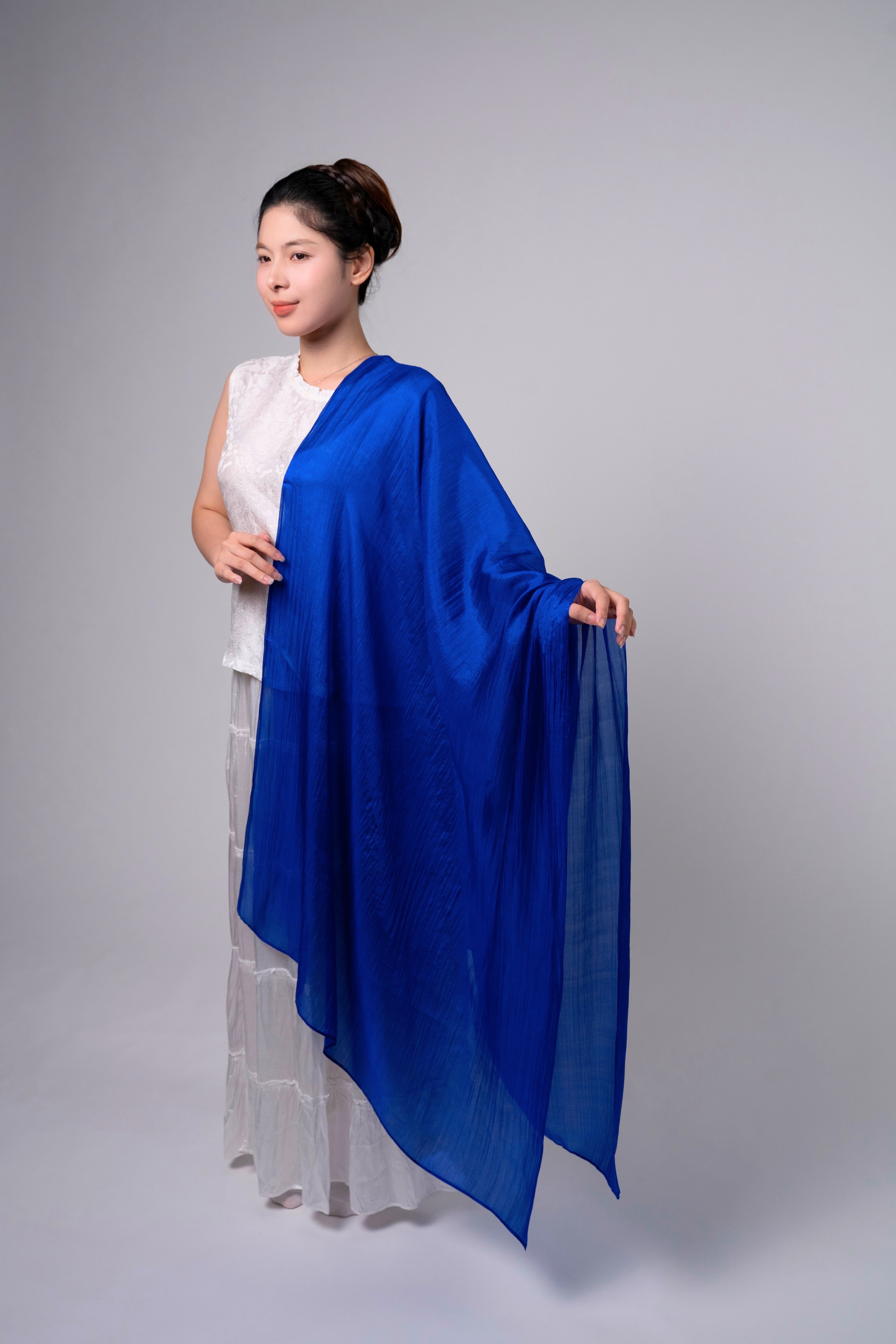 Silk and Bears Silk and Bears Women's Hand-Dyed Silk Scarf - Royal Blue - 100% Lightweight Mulberry Silk - 4