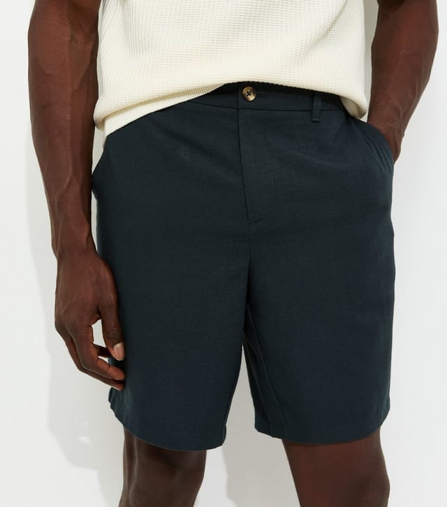 New Look Men's Navy Regular Linen Look Shorts New Look - 2