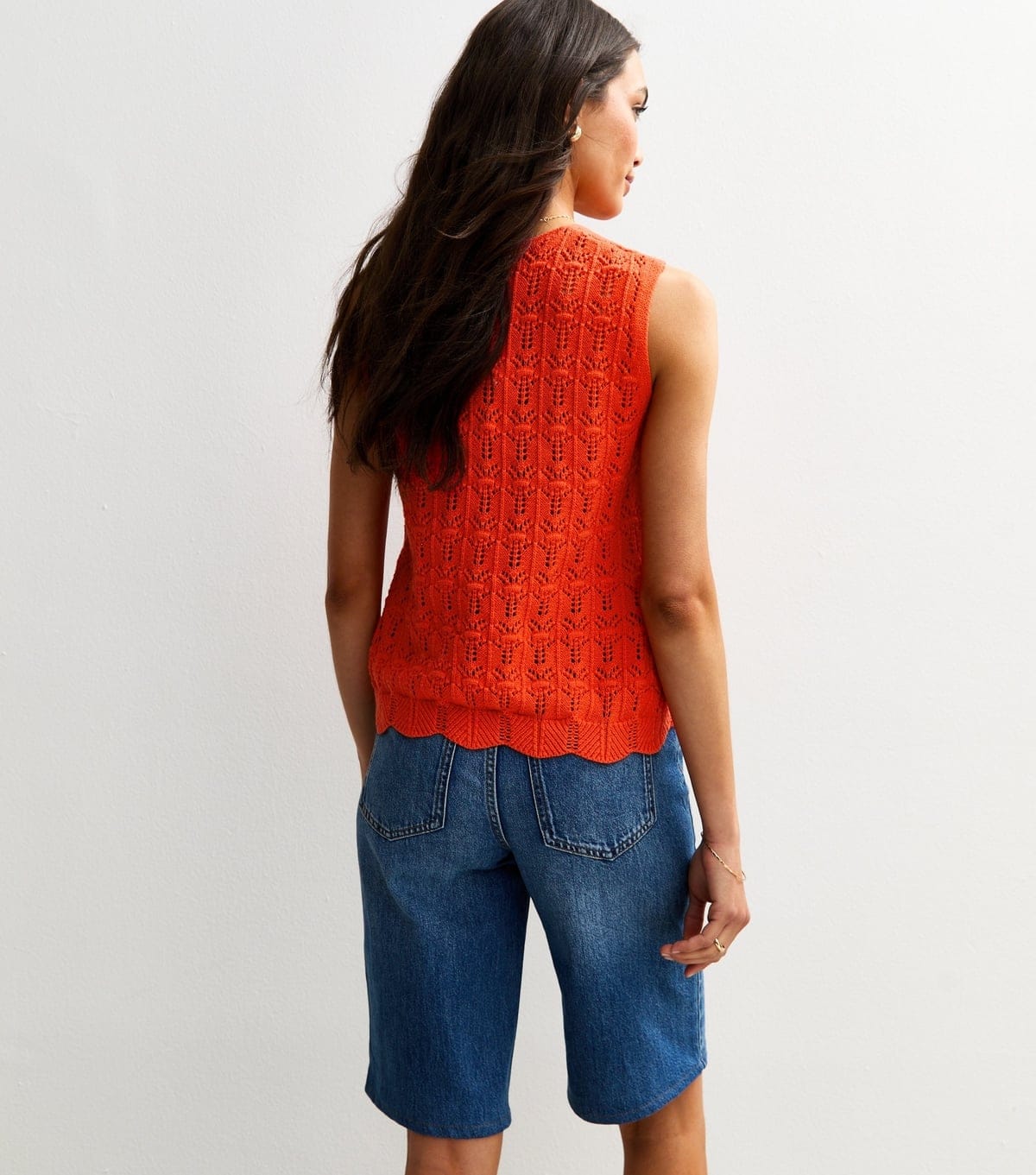 Sunshine Soul Women's Orange Crochet Knit Tie Front Vest Sunshine Soul New Look - 4