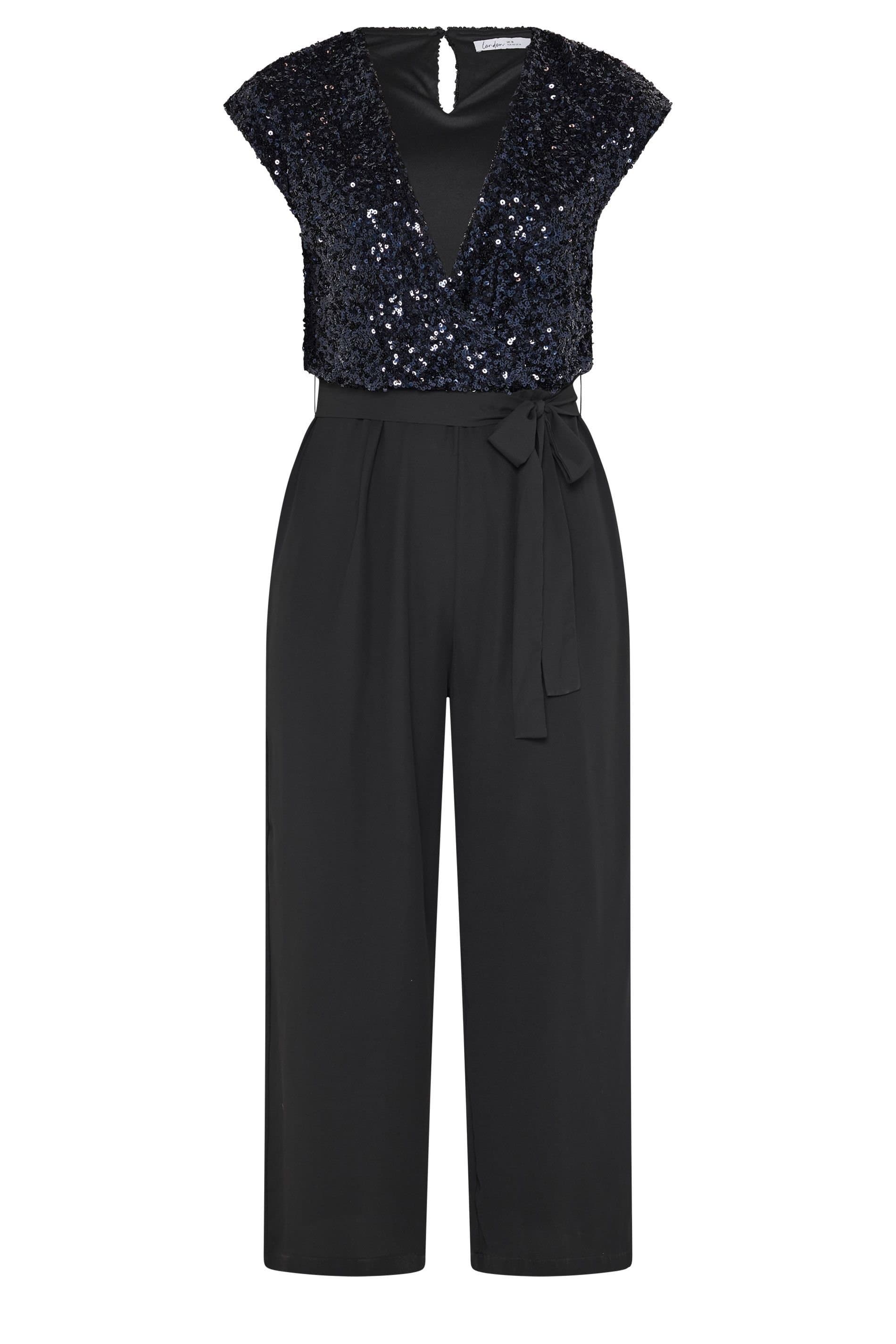 Yours Yours Women's Sequin Wrap Jumpsuit in Dark Navy