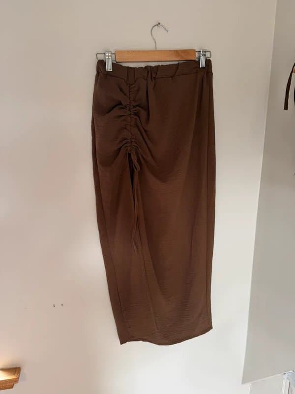 New Collection New Collection Italy Brown Ruched Split Maxi Skirt & Tie Shoulder Crop Top Co-ord Set One Size 8-12
