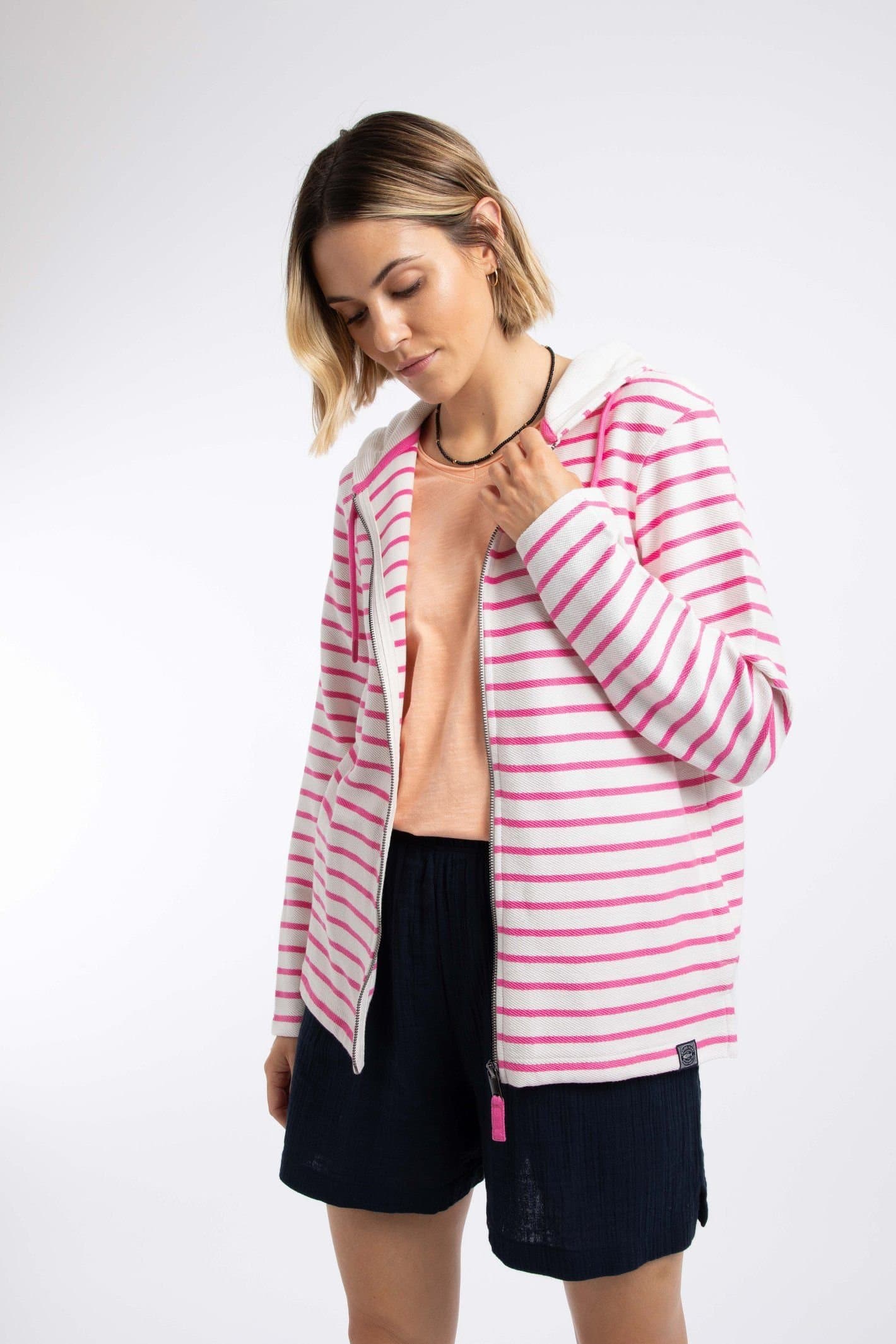 Weird Fish Weird Fish Women's Catalina Striped Full Zip Hoodie in Pink