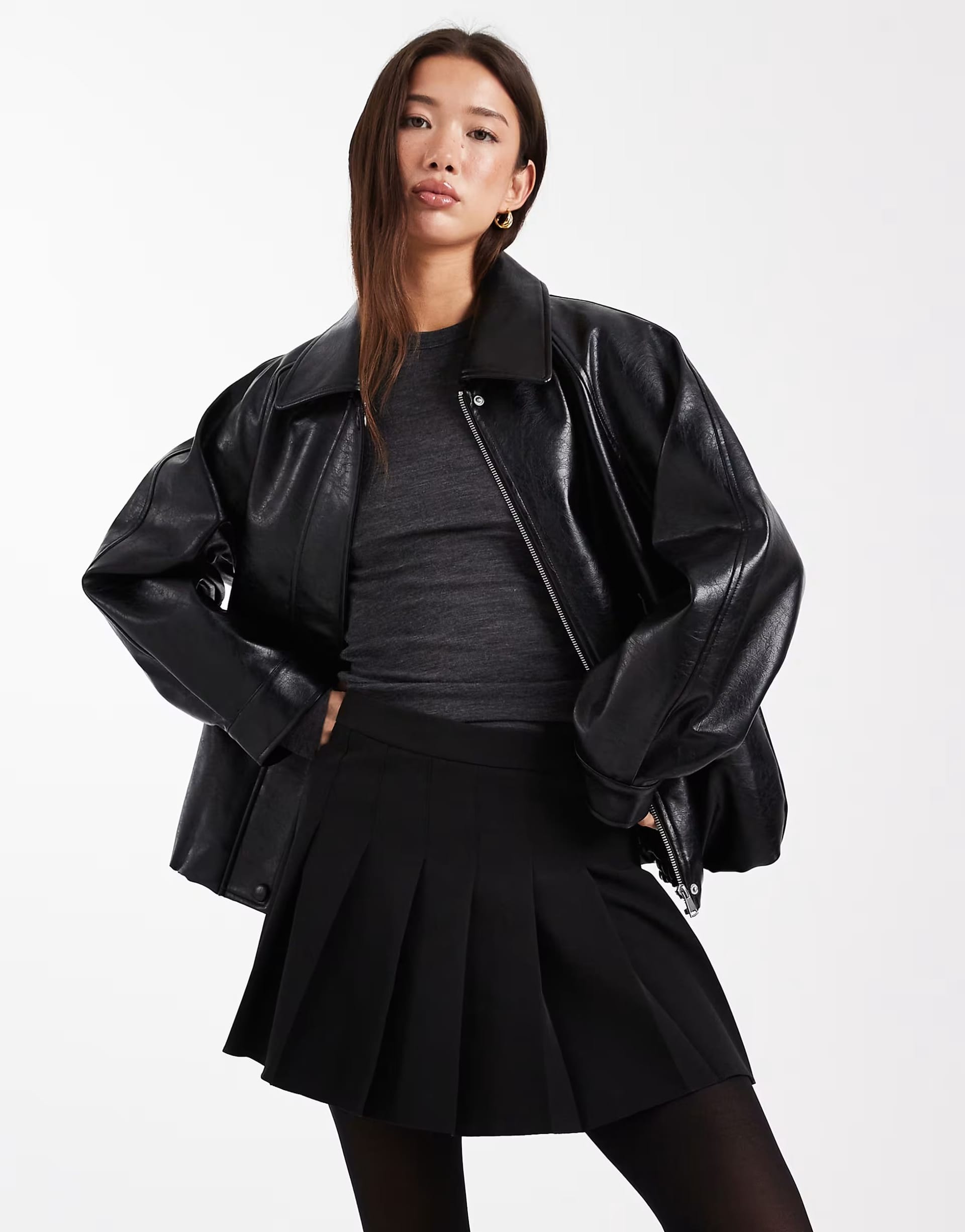 ASOS Black Leather-Look Pleated Mini Skirt