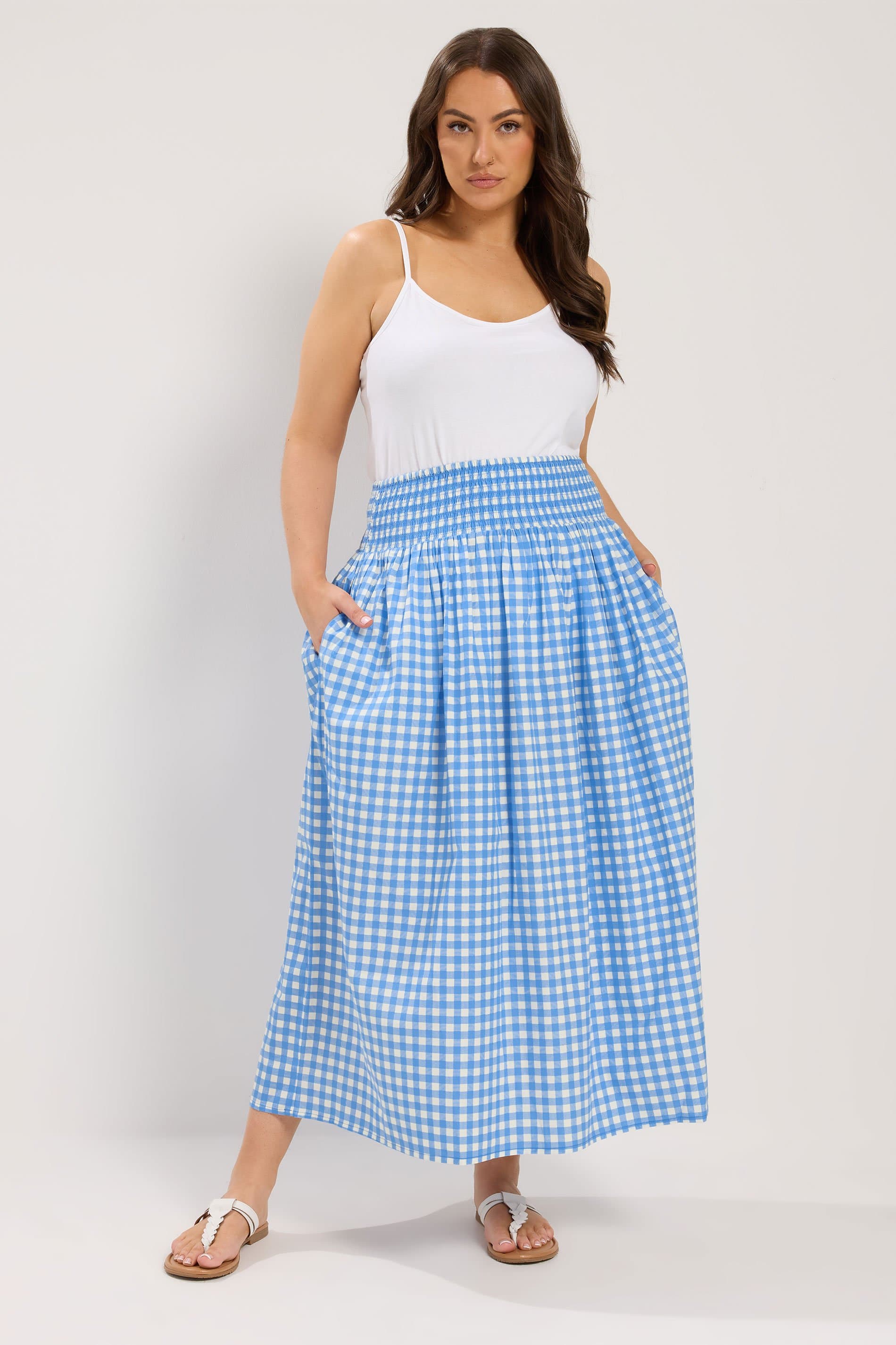 Yours Plus Size Blue Gingham Maxi Skirt