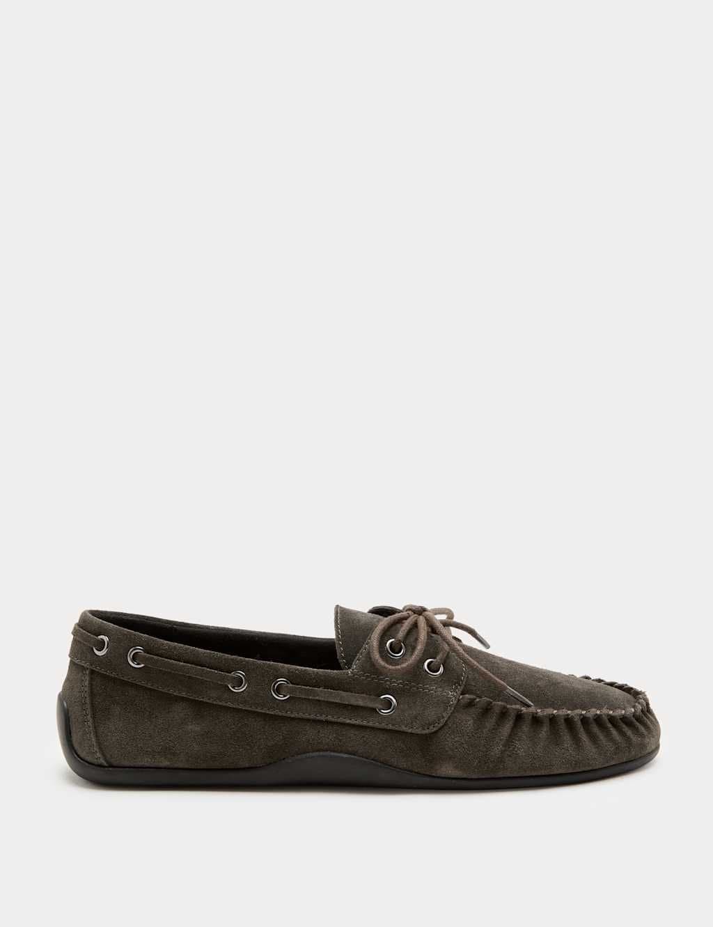 Marks & Spencer M&S Suede Lace Up Flat Boat Shoes Dark Grey