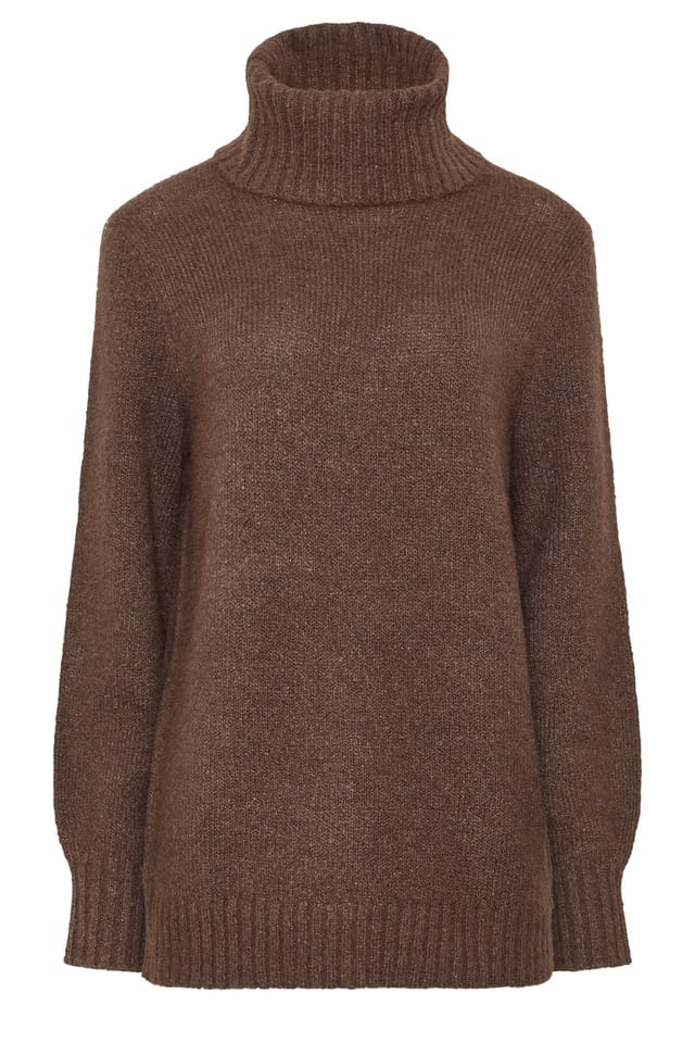 Long Tall Sally Long Tall Sally Women's Tall Roll Neck Fluffy Knit Jumper in Brown - 2