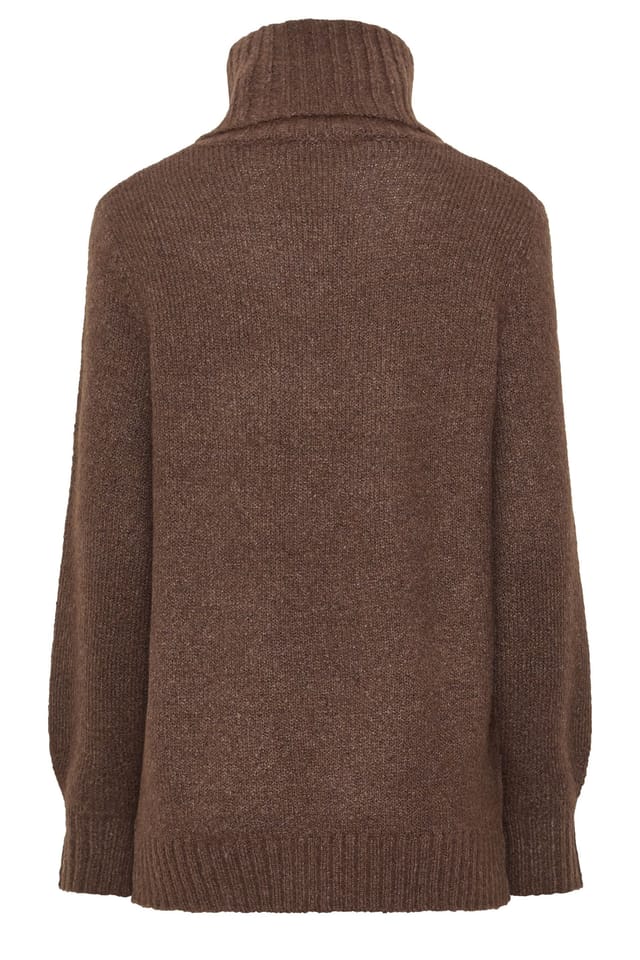 Long Tall Sally Long Tall Sally Women's Tall Roll Neck Fluffy Knit Jumper in Brown - 3