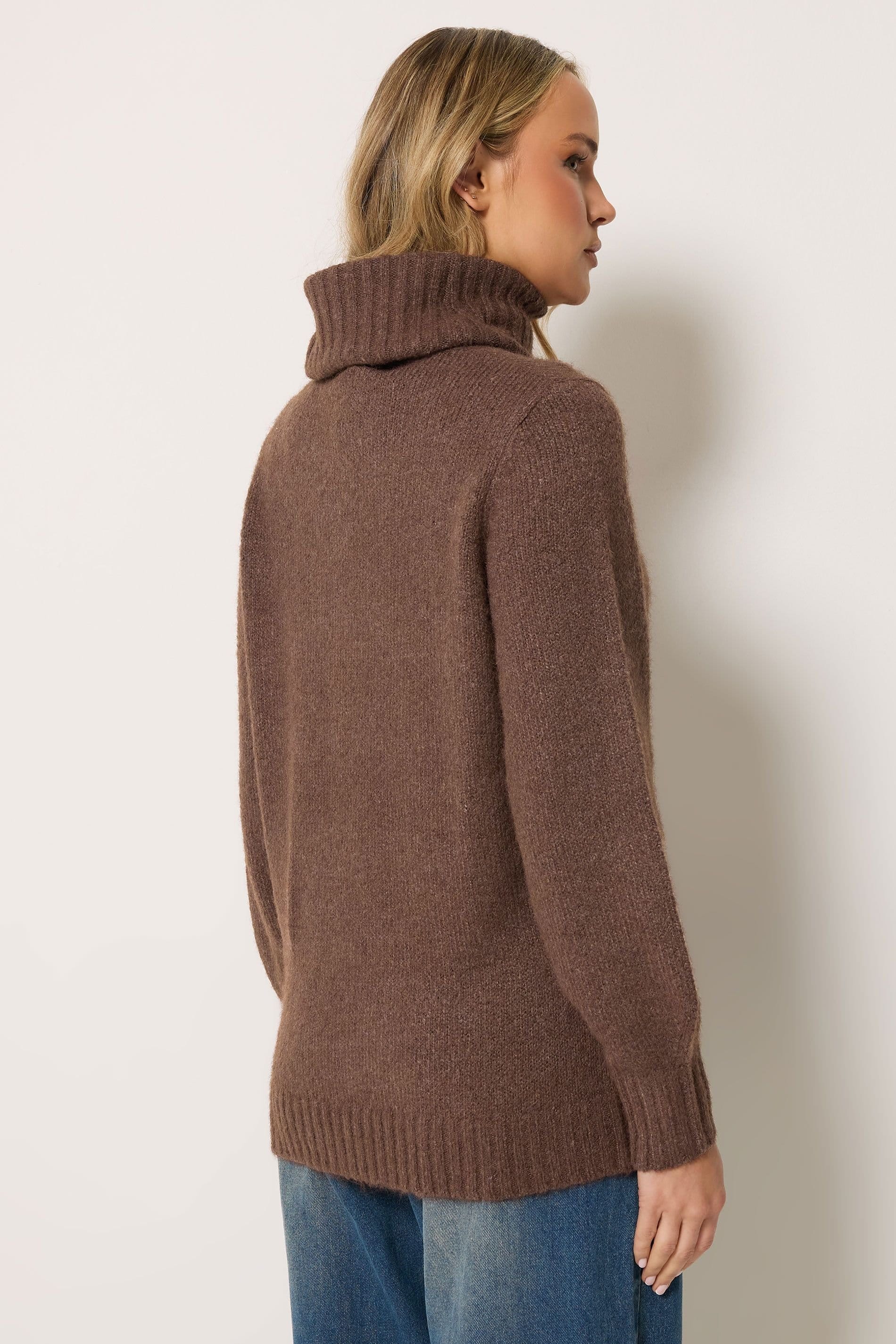 Long Tall Sally Long Tall Sally Women's Tall Roll Neck Fluffy Knit Jumper in Brown - 4