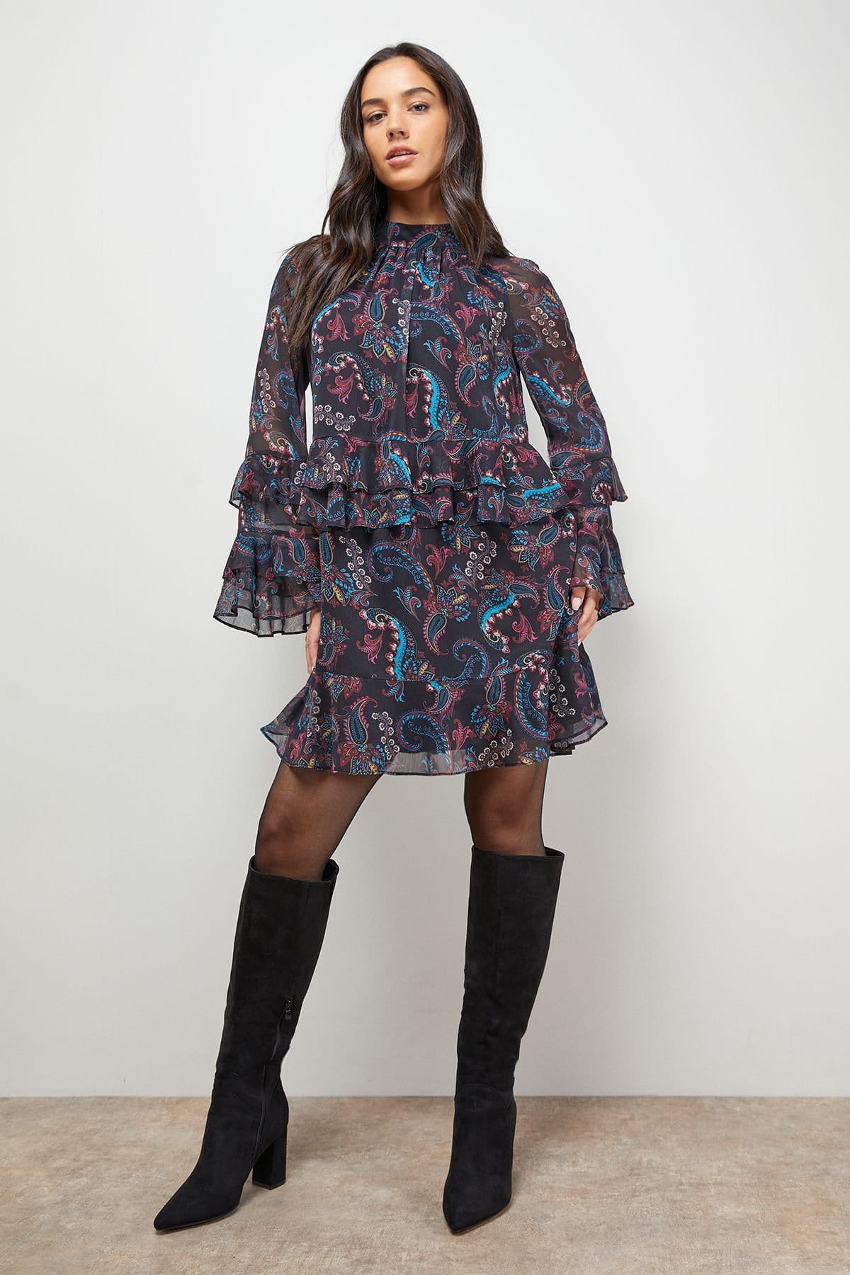 Oasis Oasis Women's Layered Ruffle Sleeve Bow Back Mini Dress - 4