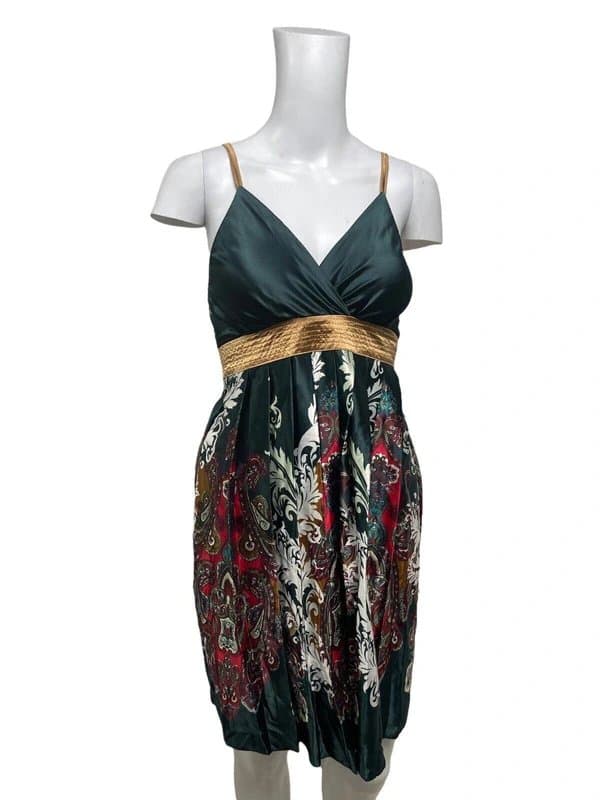 Handmade Women's Satin Slip Dress Size XS 6-8 Emerald Handmade Ruffle Back NEW EU34