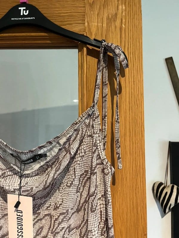 Missguided Brown Snake Print Mesh Midi Maxi Dress