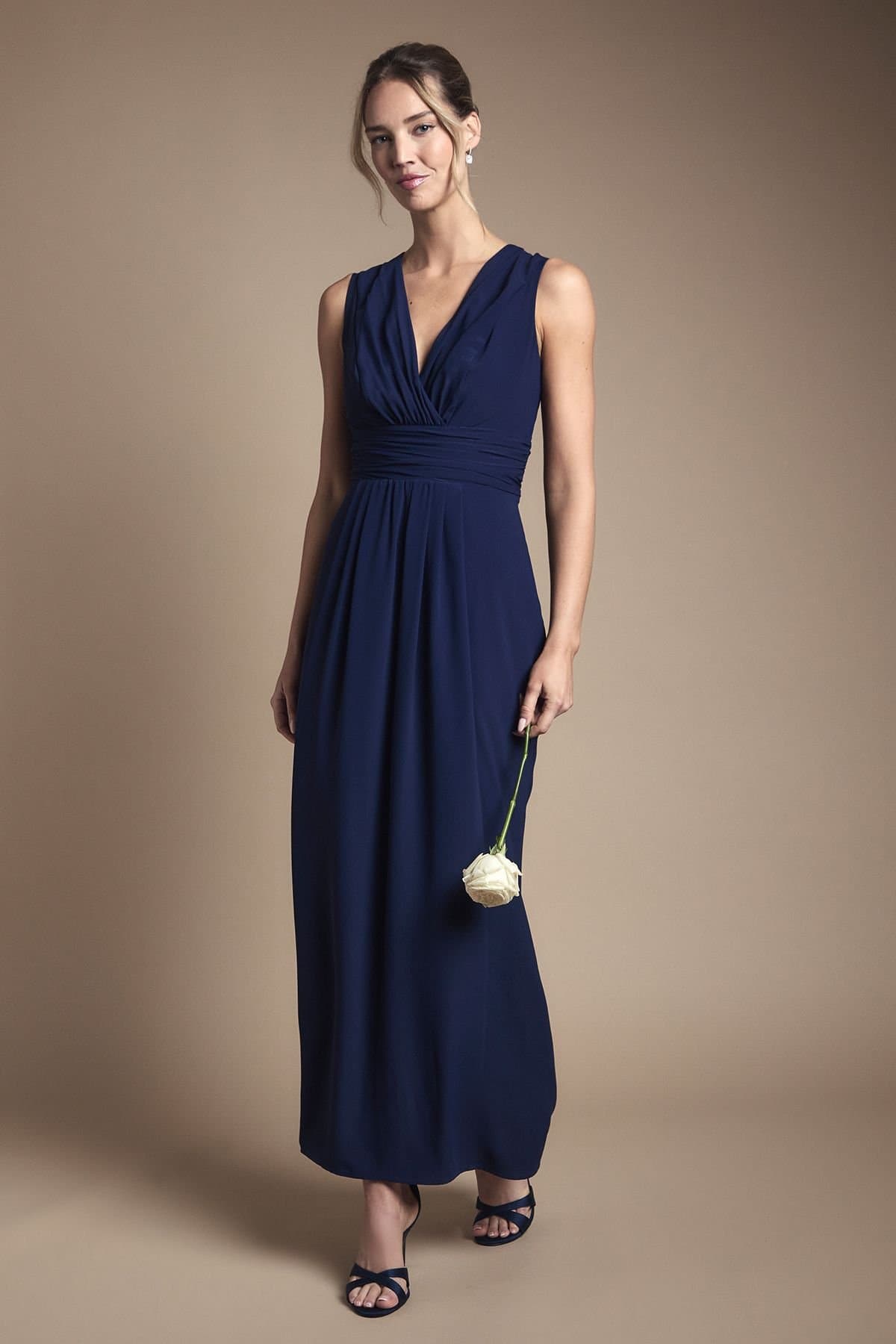 Coast Coast Women's Wrap Front Pleat Waist Maxi Bridesmaid Dress in Navy