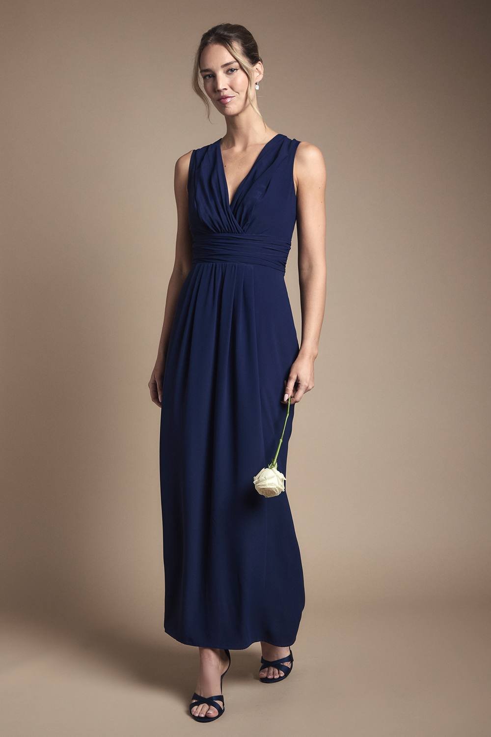 Coast Coast Women's Wrap Front Pleat Waist Maxi Bridesmaid Dress in Navy - 2
