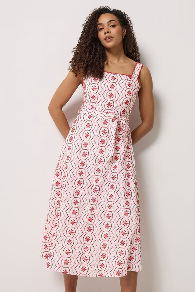 M&Co M&Co Women's Embroidered Cotton Tie Waist Dress - 3