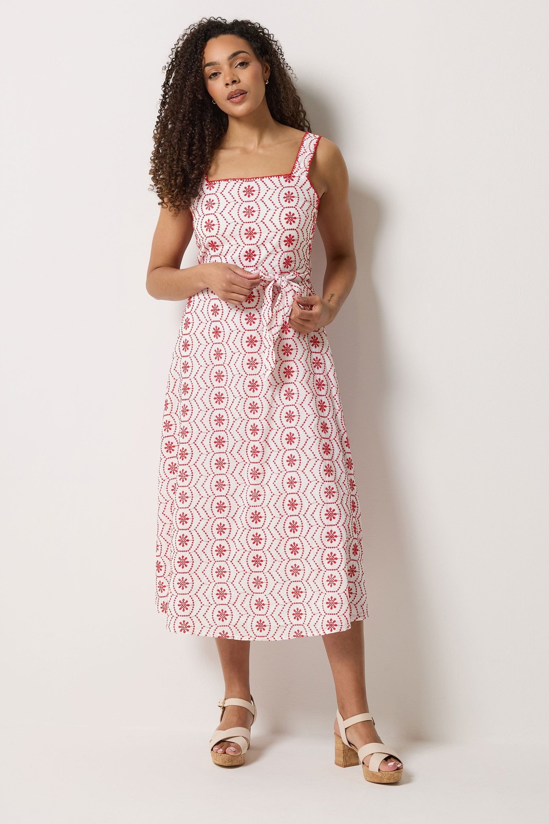 M&Co M&Co Women's Embroidered Cotton Tie Waist Dress - 4