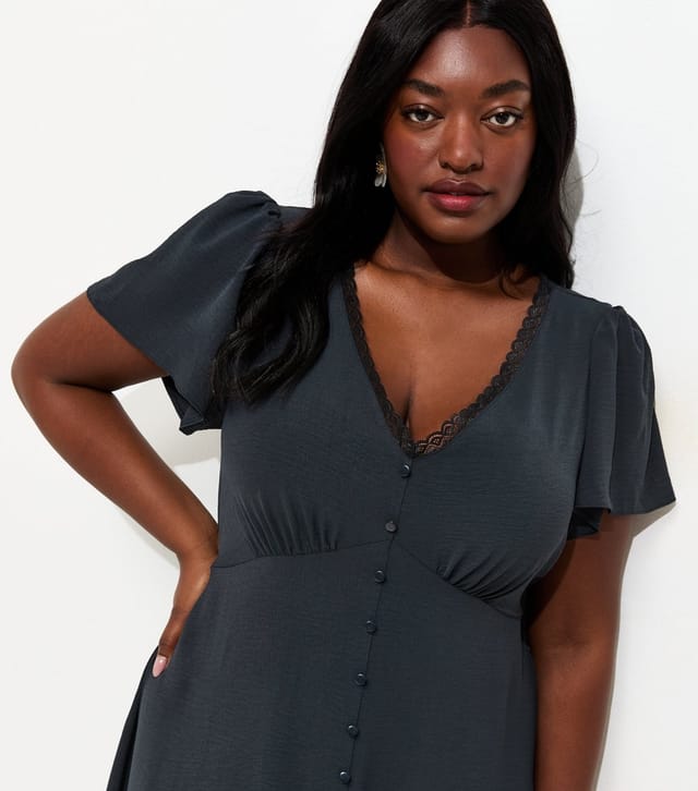 New Look Women's Plus Size Navy Lace Trim Midi Tea Dress Curves New Look - 2