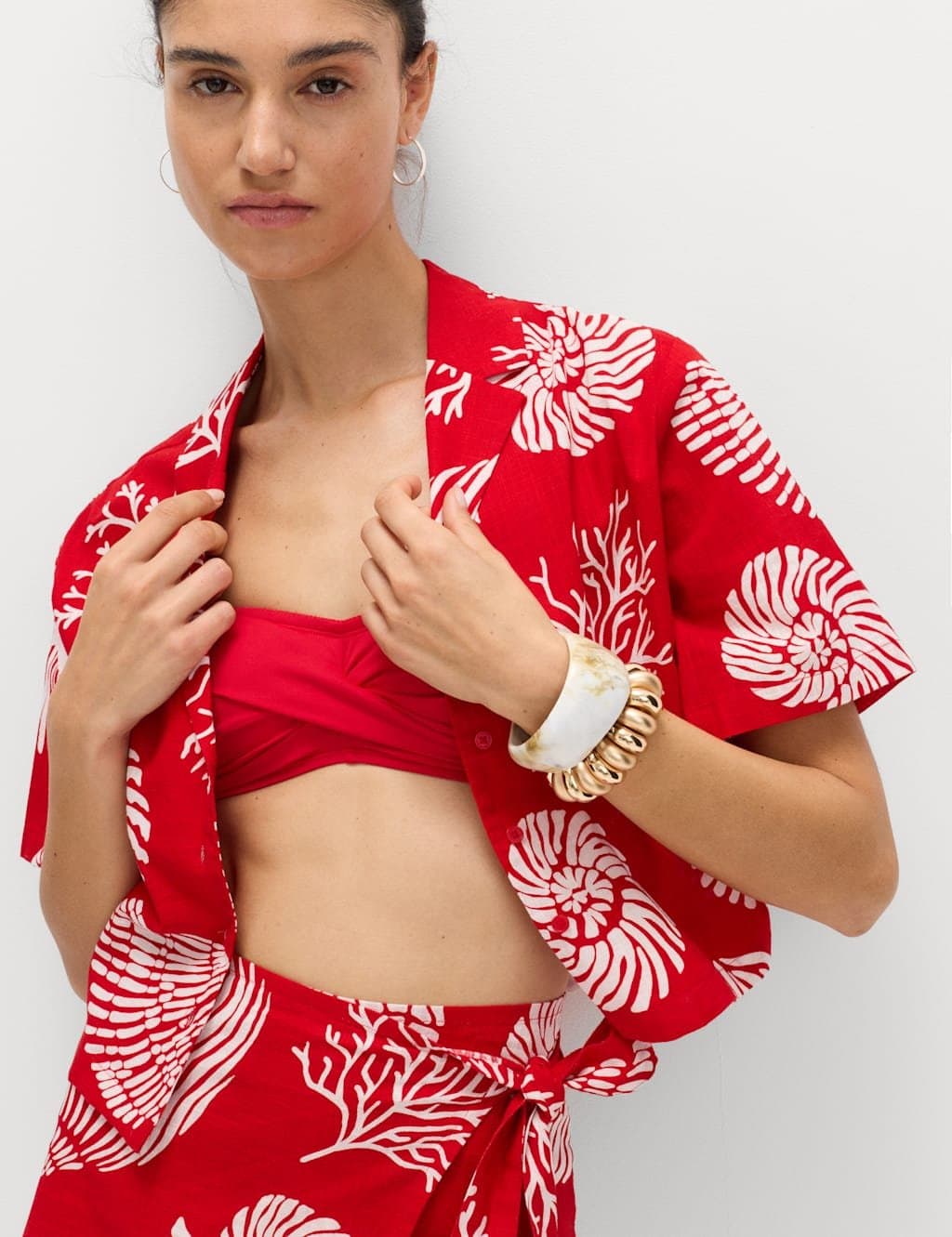 Marks & Spencer M&S Pure Cotton Printed Beach Shirt Red Mix