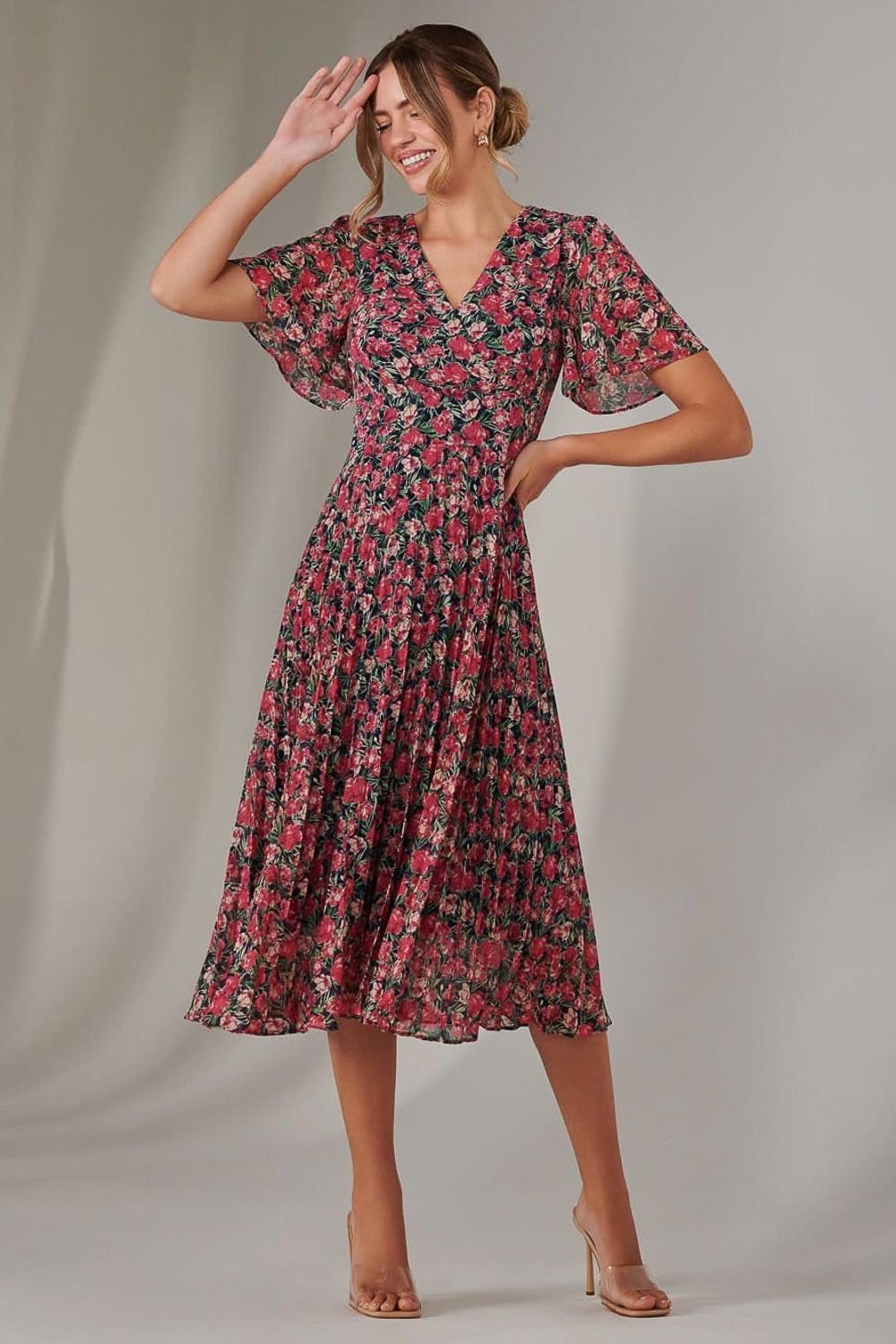 Jolie Moi Jolie Moi Women's Chiffon Pleated Wrap Midaxi Dress in Light Pink - 4