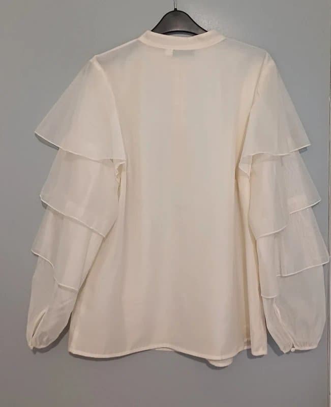 Mint Velvet Mint Velvet Neutral Organza Ruffle Sleeve Blouse RRP £109- size L/16