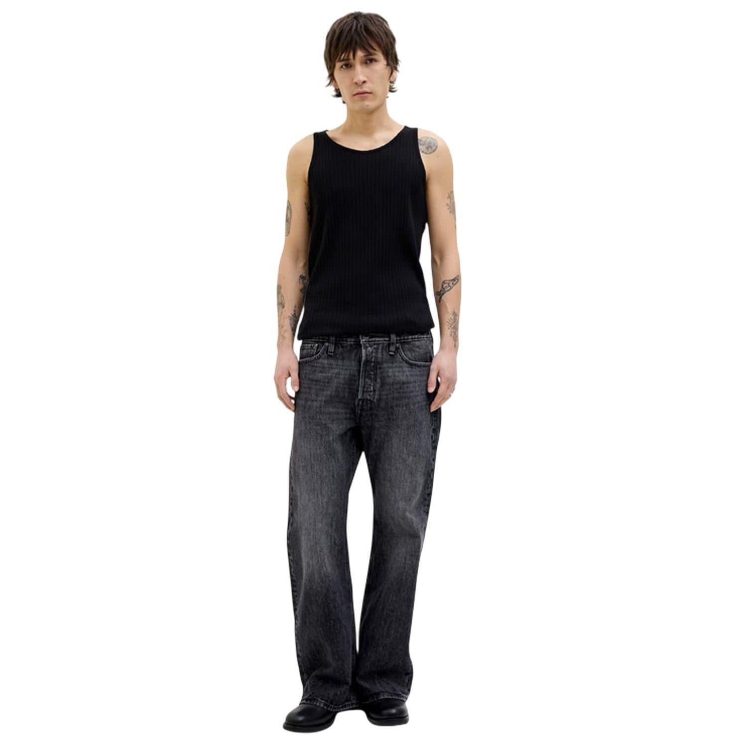 jack & jones Jack & Jones Men's Toby Coop Relaxed Wide Leg Jeans in True Black