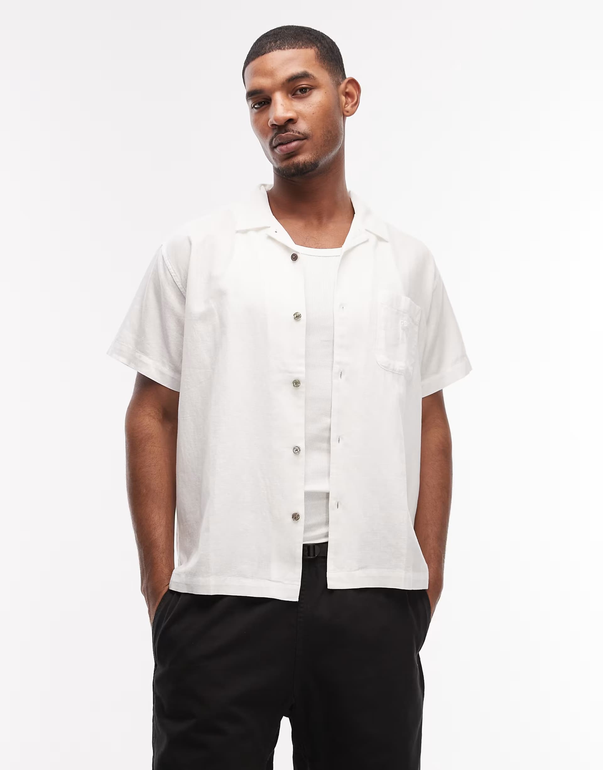 ASOS ASOS Obey Jasper Linen Short Sleeve Shirt in White