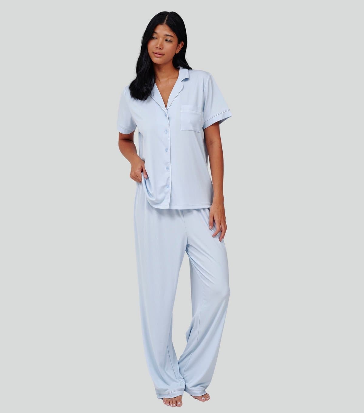 Loungeable Women's Blue Short Sleeve Top and Trousers Pyjama Set Loungeable New Look
