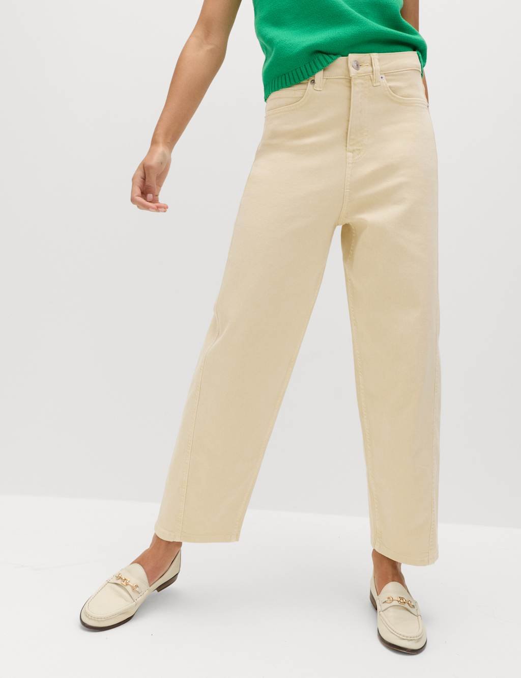 Marks & Spencer M&S High Waisted Carrot Leg Ankle Grazer Jeans Buttermilk - 3