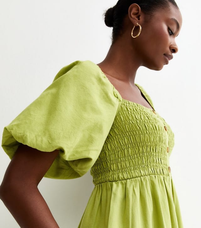 New Look Women's Bright Green Faux Button Milkmaid Midi Dress New Look - 3