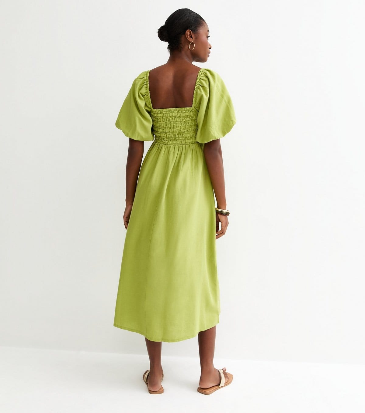 New Look Women's Bright Green Faux Button Milkmaid Midi Dress New Look - 4