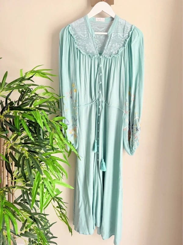 Tigerlily Stunning Size 8 Aqua Turquoise TigerLily Maxi Dress With Floral Embroidery RRP £85 - 1