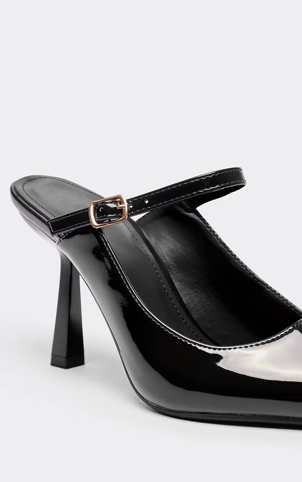 EGO Henley Pointed Toe Court Heel Mule In Black Patent, Women's Size UK 3