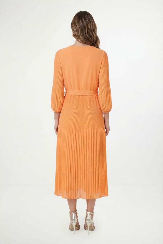 Wallis Wallis Women's Petite Chiffon Plait Detail Pleated Midi Dress in Orange - 3
