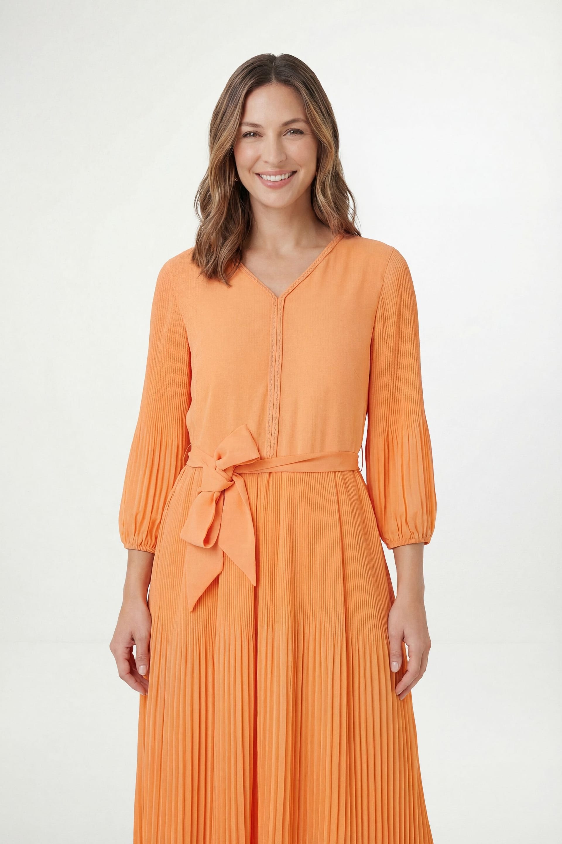 Wallis Wallis Women's Petite Chiffon Plait Detail Pleated Midi Dress in Orange - 4