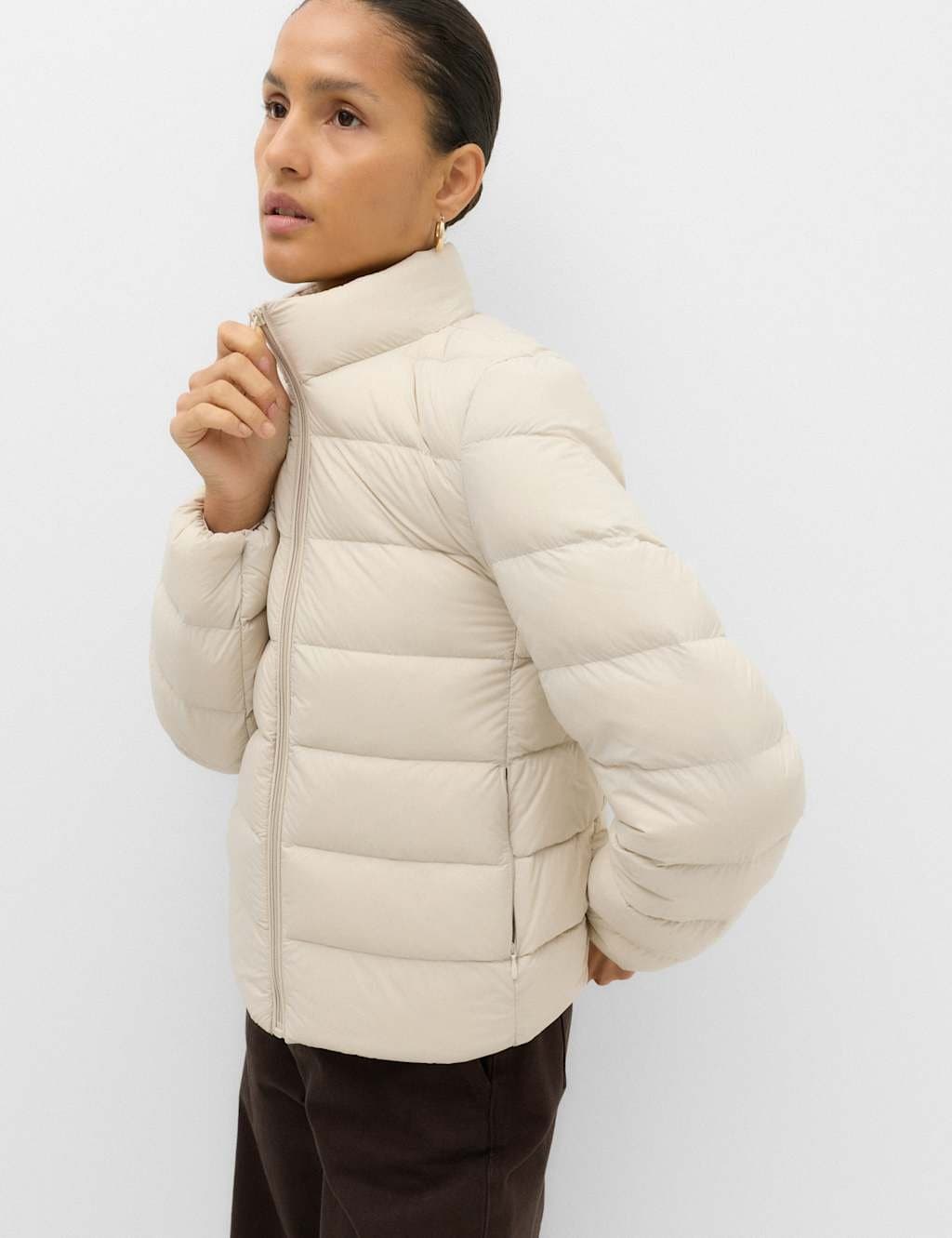 Marks & Spencer M&S Feather & Down Padded Puffer Jacket Stone