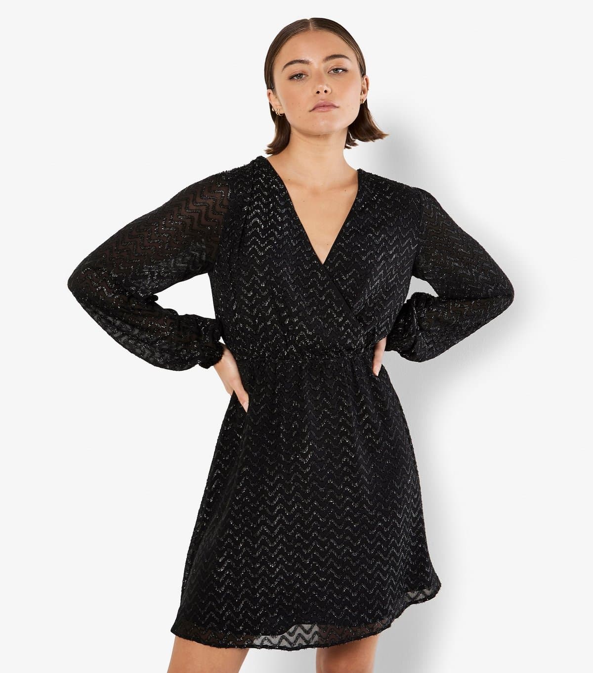 Apricot Women's Black Jacquard Wrap Mini Dress Apricot New Look