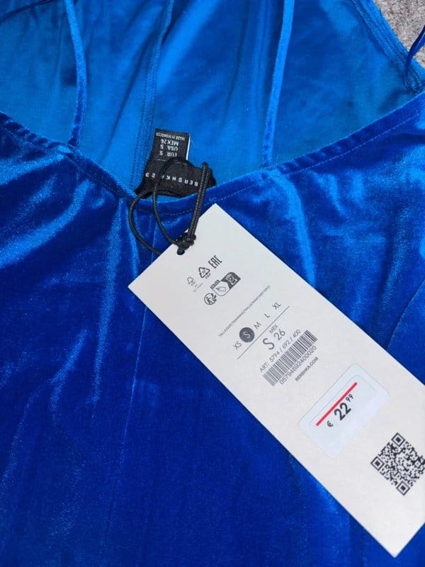 Bershka Blue Velvet Halter Neck Dress