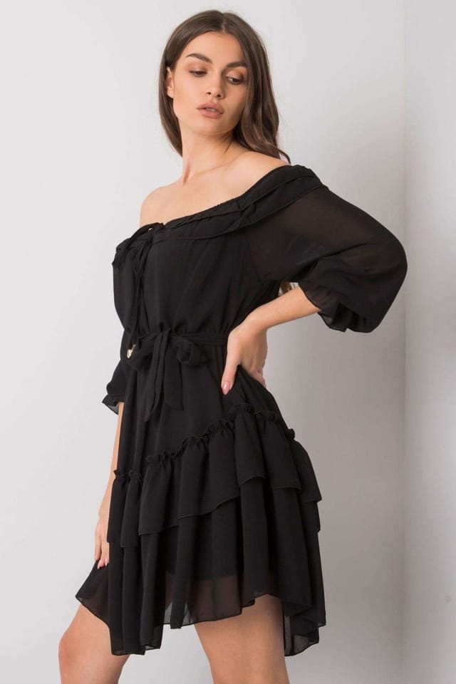 Love Lace Love Lace Women's Spanish Frill Tie Waist 3/4 Sleeve Dress in Black - 2