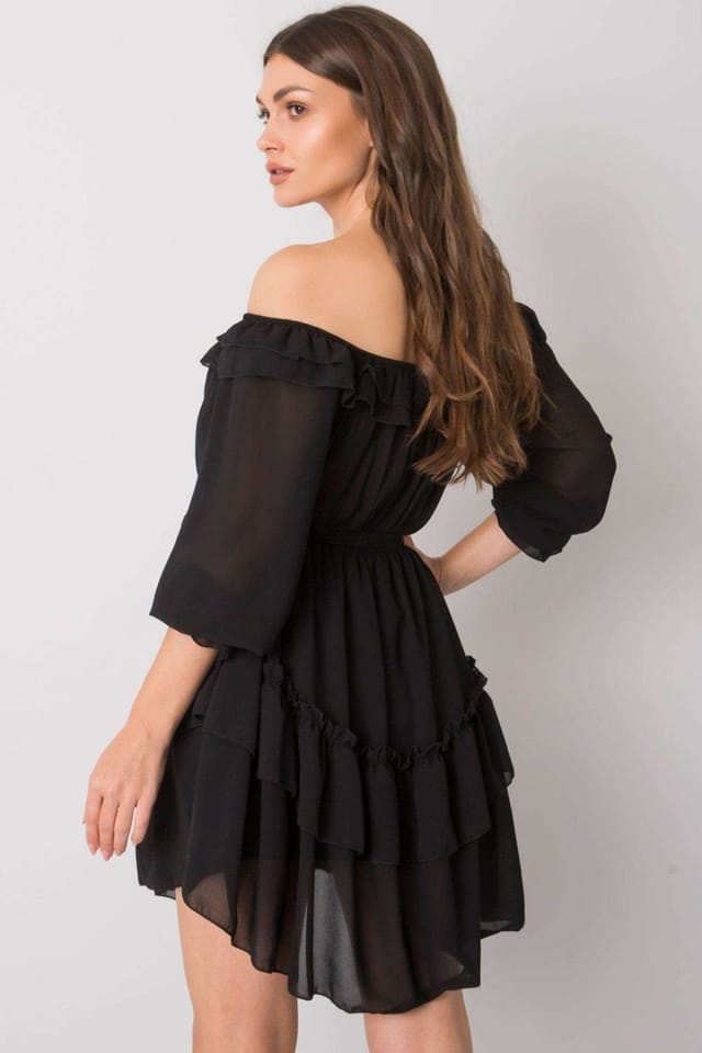 Love Lace Love Lace Women's Spanish Frill Tie Waist 3/4 Sleeve Dress in Black - 3