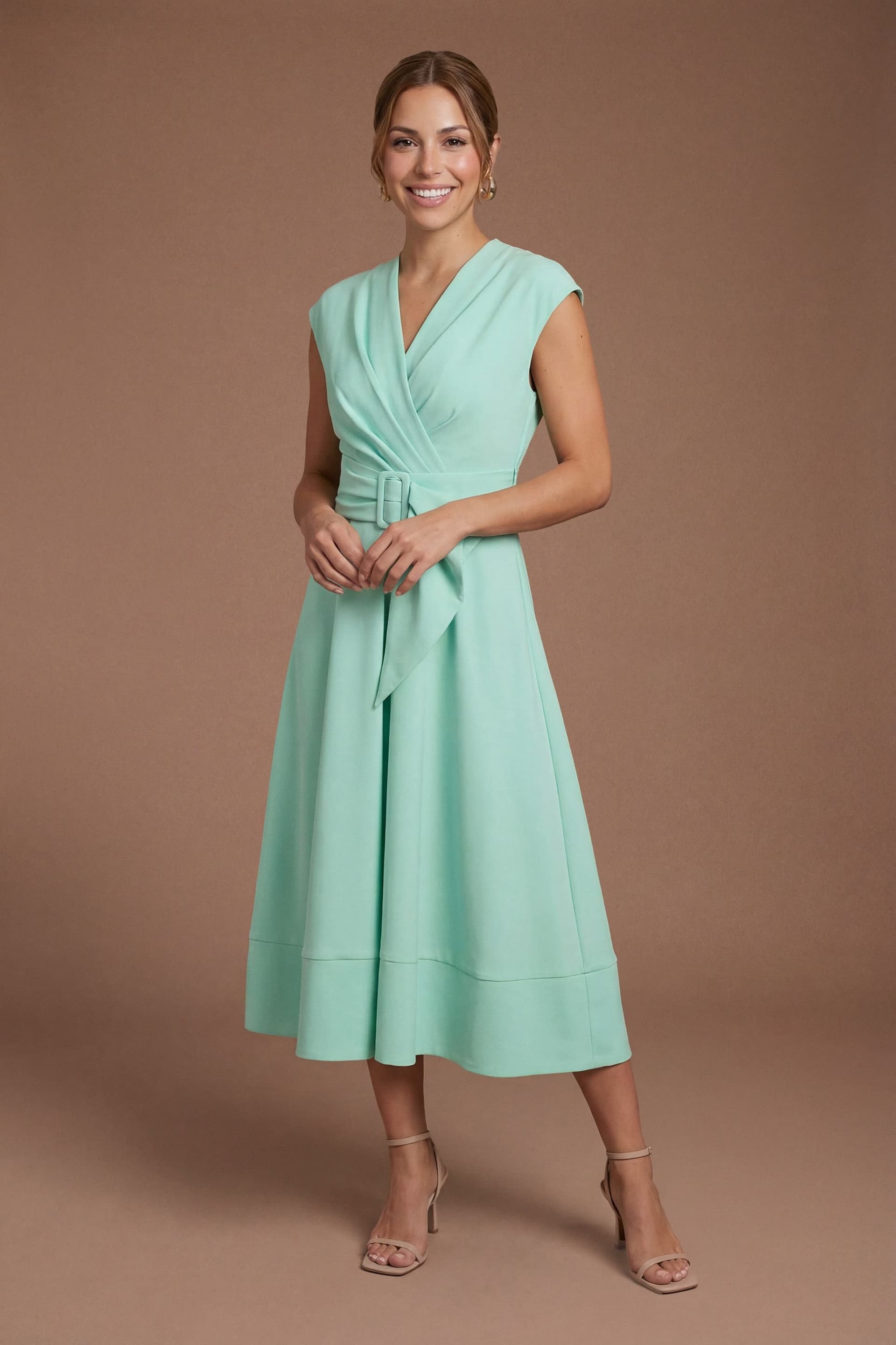 Coast Coast Women's Petite Belted Crepe Dress in Mint