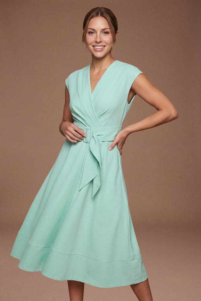 Coast Coast Women's Petite Belted Crepe Dress in Mint - 2