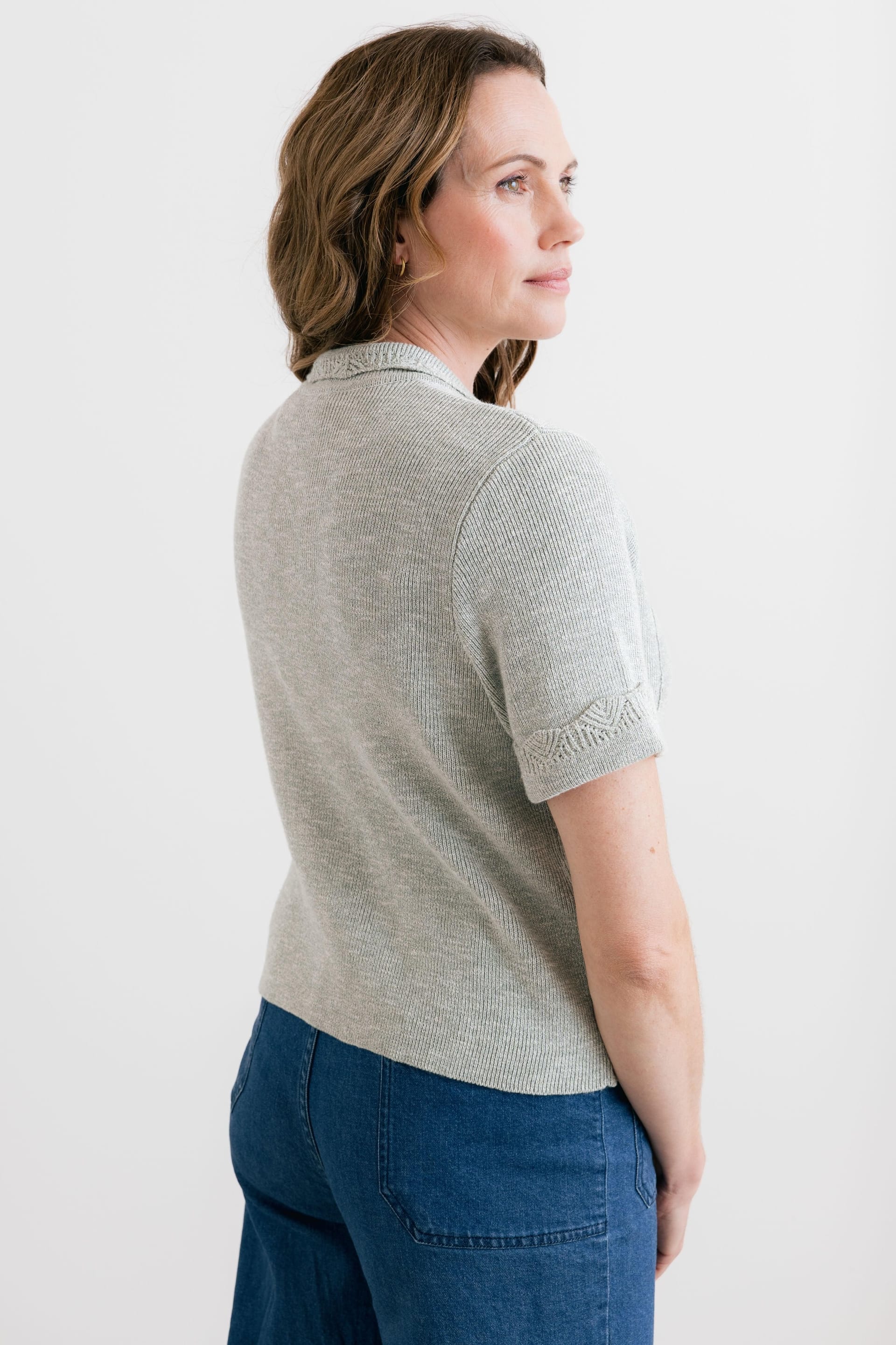 Lily & Me Lily & Me Women's Phoebe Short Sleeve Knitted Jacket in Olive - 4