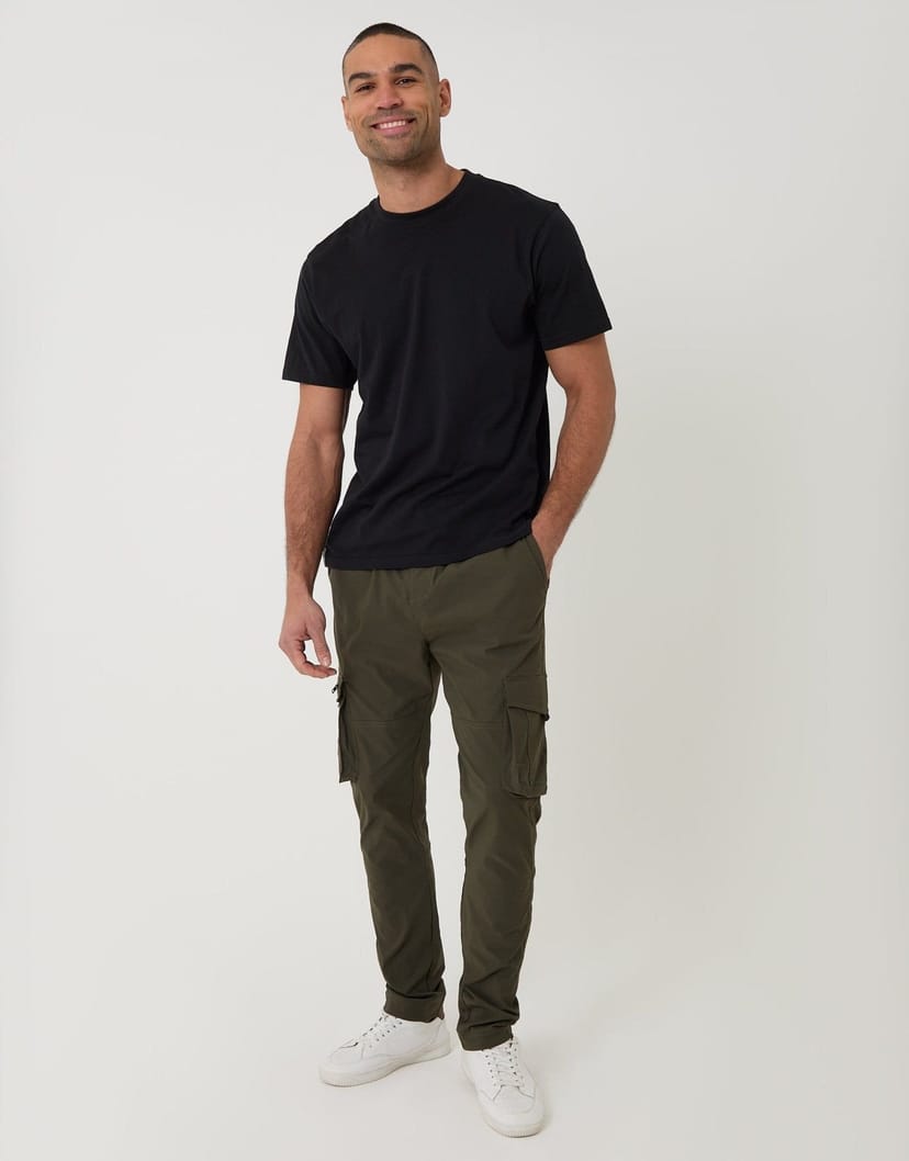 Threadbare threadbare Men's Slim Fit Stretch Cargo Trousers in Khaki Green - 1
