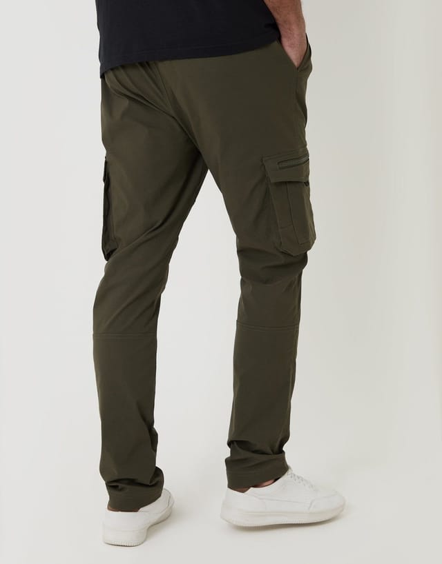 Threadbare threadbare Men's Slim Fit Stretch Cargo Trousers in Khaki Green - 3