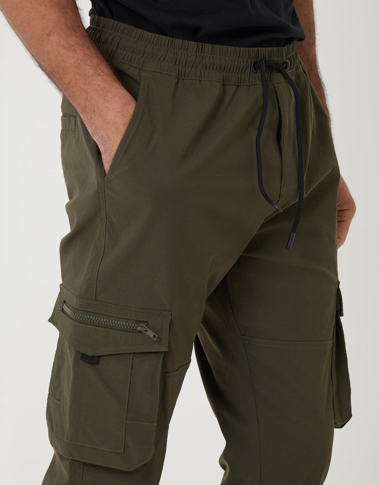 Threadbare threadbare Men's Slim Fit Stretch Cargo Trousers in Khaki Green - 4